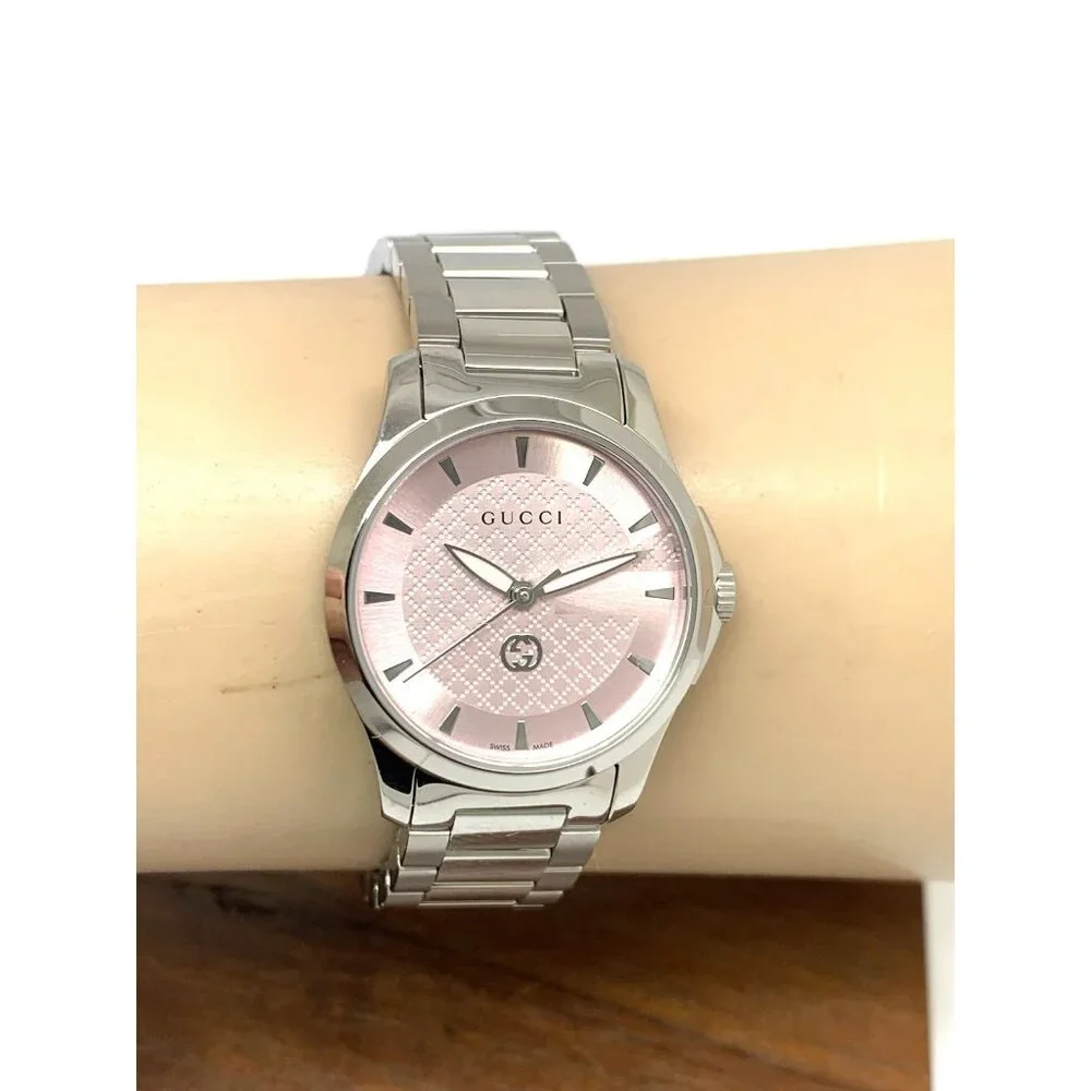 Gucci Women's Watch YA1265047 G-Timeless Swiss Quartz Pink Dial Steel 27mm